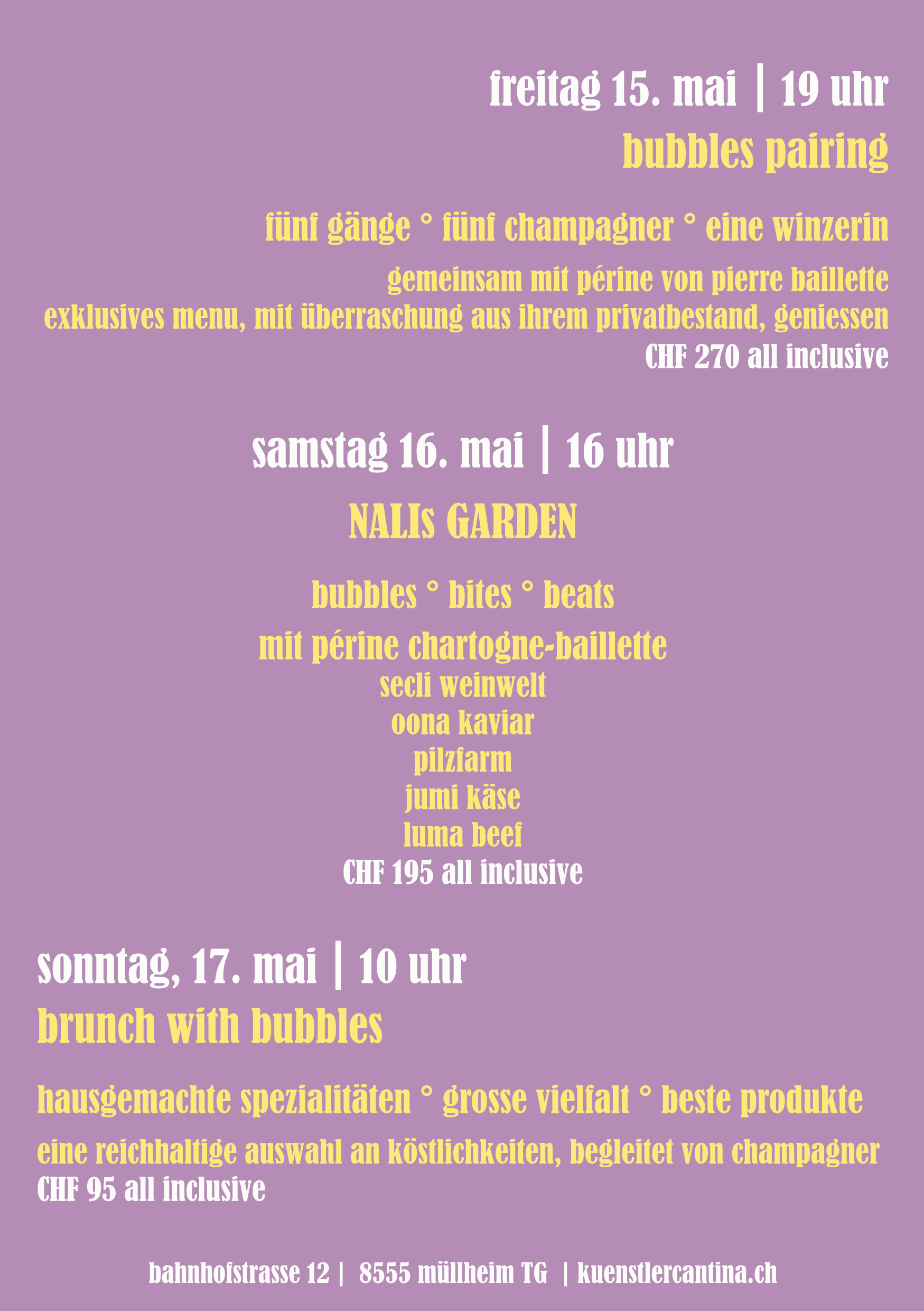 Secli Weinwelt - Bubble Weekend in der künstlercantina, Müllheim, TG