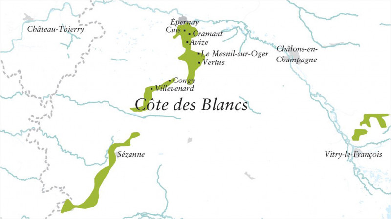 Karte Côte des Blancs